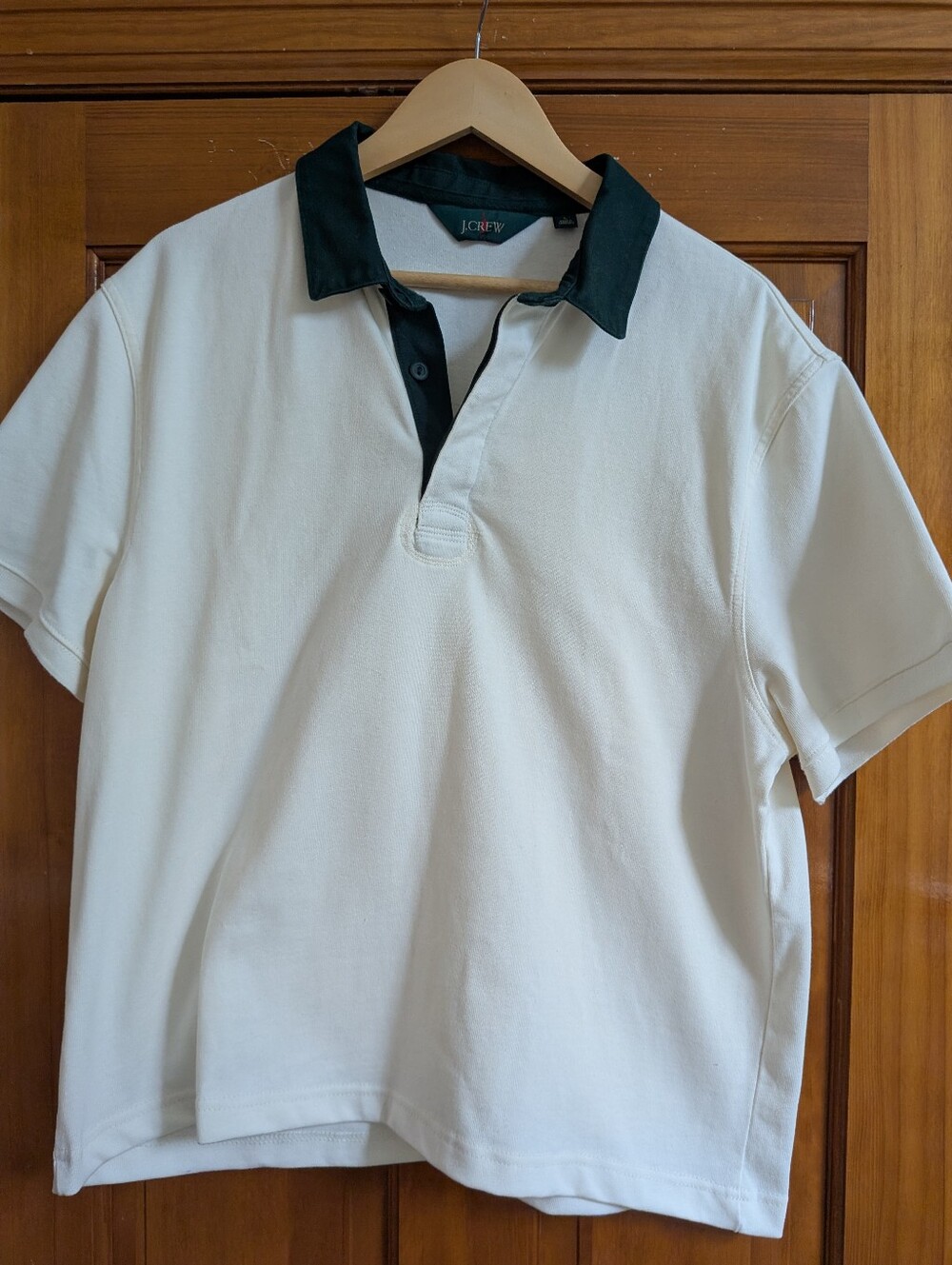 J. Crew Men’s Cream with Green Collar Rugby Shirt